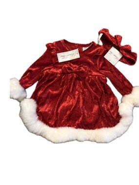 Rare Too Baby Christmas Dress 12M Red Velvet Santa Dress w/ Bloomers NWT